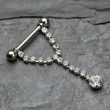 Detail View 1 of A Pair of Chandelier Gems Nipple Barbell Ring-Clear Gem